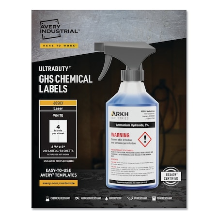 Avery UltraDuty Chemical Waterproof and UV Resistant Label, 3.5x5, Wt, PK200 60503